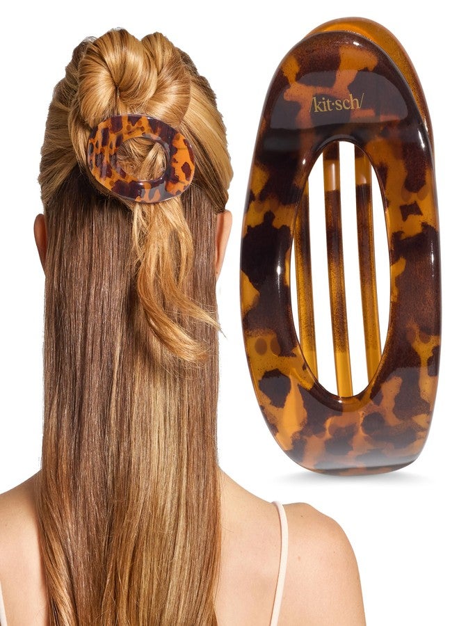 Kitsch Small Flat Claw Clips for Women - Stylish Flat Hair Clips for Women, Strong Hold for Thick & Fine Hair | Non-Slip for Secure, Comfortable All-Day Wear -Tortoise Design - Image 1