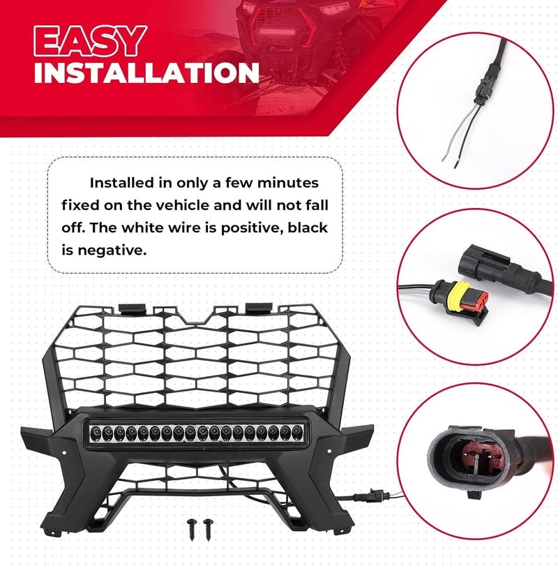 Yurefax RZR UTV Front Lower Mesh Grill with LED Light - Image 2