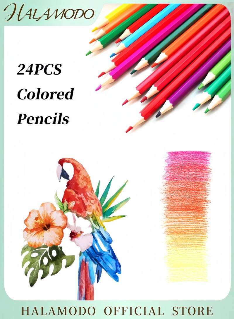HALAMODO 24PCS Colored Pencils Colored Pencil Sets Vibrant Colored Pencils Multiple Color Pencil Set Drawing Pencils for Sketch & Arts & Coloring Books Art Classroom Supplies - Image 1