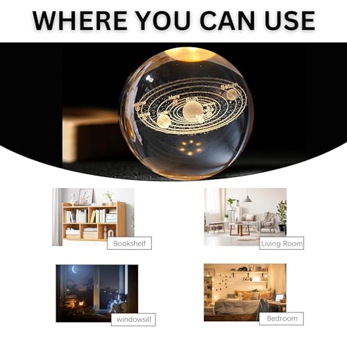 One94Store 3D Solar Planet Crystal Ball LED Night Lamp, Creative Engraved Night Light Wooden Base, Warm White Decorative Table Lamp for Home, Office, Bedroom, Birthday Gift (Solar Planet) - Image 5