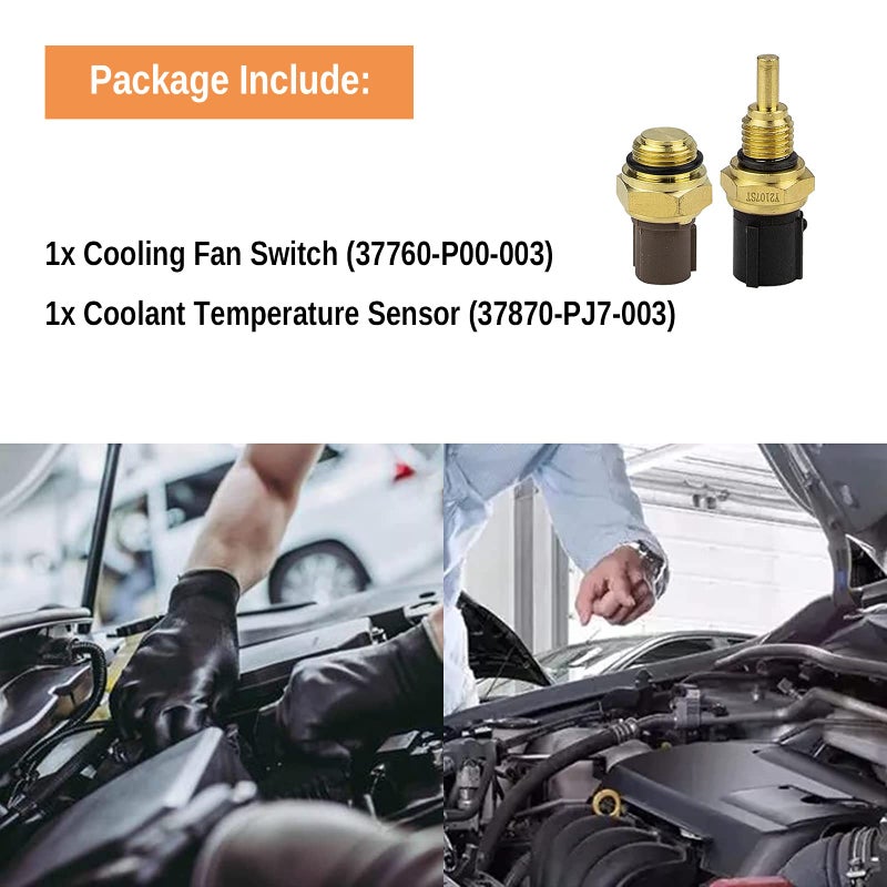 VISVIC 2PCS Cooling Fan Switch & Coolant Temperature Sensor 37760-P00-003 + 37870-PJ7-003 Replacement Fit for Honda Acura CR-V Civic Odyssey Accord - Image 2