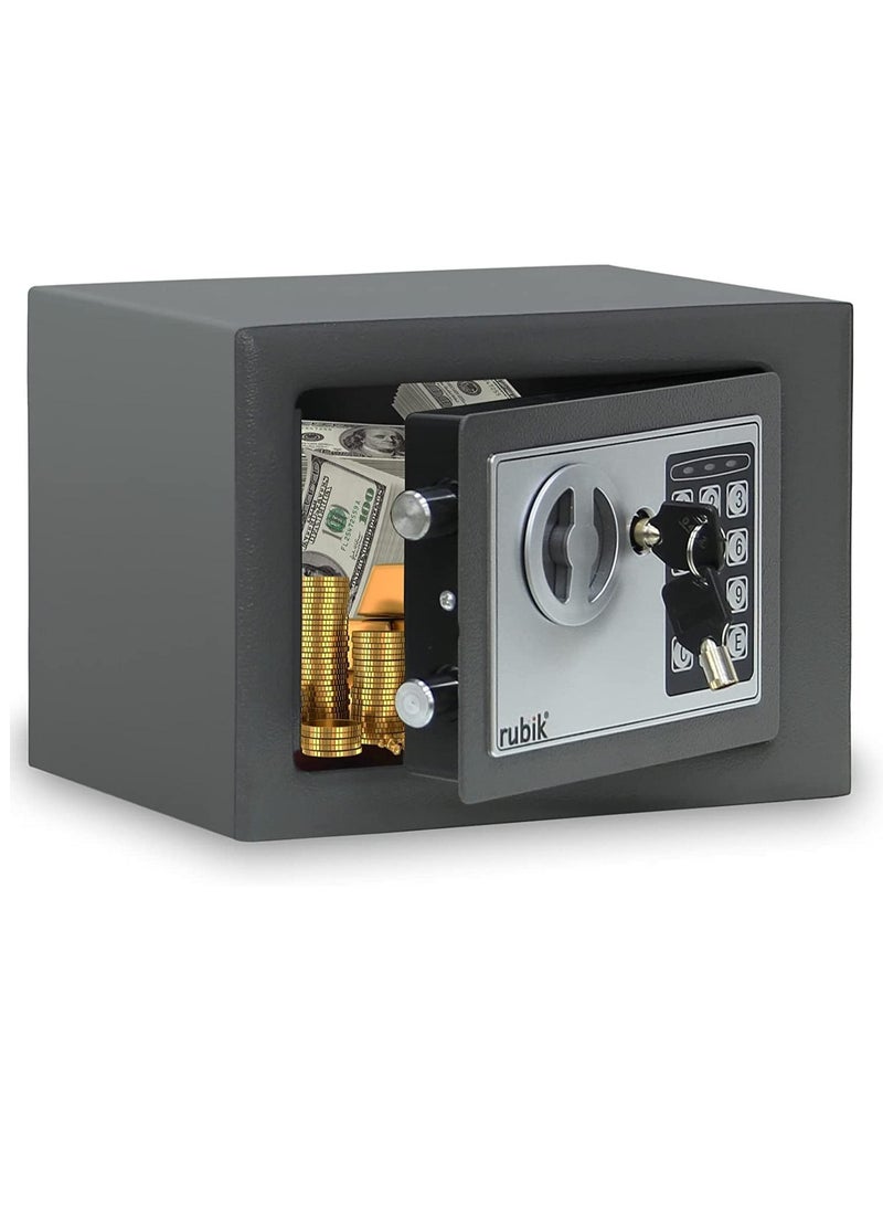 Rubik Mini Electronic Digital Security Safe Deposit Box With Electronic Keypad Lock and Physical Key For Home Office Hotel Jewelry Passport Watches Cash Storage (23x17x17cm) Dark Grey  - Image 1