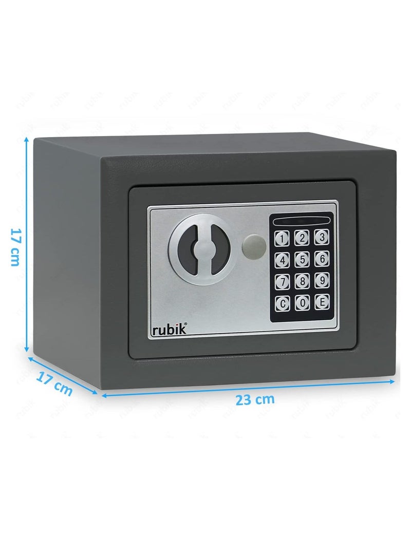 Rubik Mini Electronic Digital Security Safe Deposit Box With Electronic Keypad Lock and Physical Key For Home Office Hotel Jewelry Passport Watches Cash Storage (23x17x17cm) Dark Grey  - Image 2