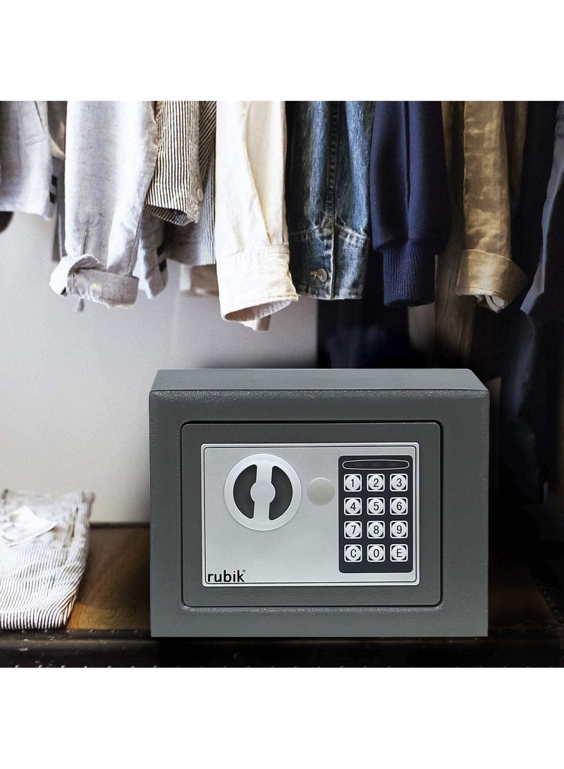 Rubik Mini Electronic Digital Security Safe Deposit Box With Electronic Keypad Lock and Physical Key For Home Office Hotel Jewelry Passport Watches Cash Storage (23x17x17cm) Dark Grey  - Image 3