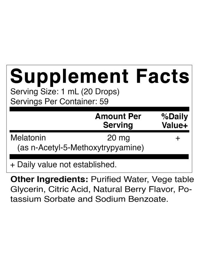 Vitamatic Vitamatic 2-Pack Melatonin 20mg Liquid Drops - 2 fl oz (59 ml) Each - Natural Berry Flavor - Non-GMO, Vegetarian Supplement for Adults  - Image 2