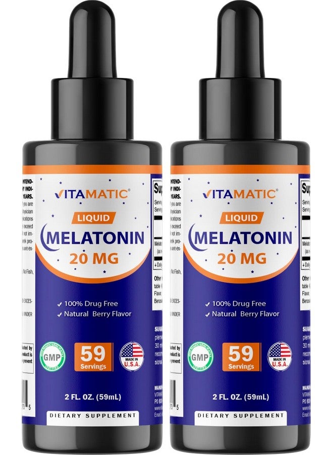 Vitamatic Vitamatic 2-Pack Melatonin 20mg Liquid Drops - 2 fl oz (59 ml) Each - Natural Berry Flavor - Non-GMO, Vegetarian Supplement for Adults  - Image 1