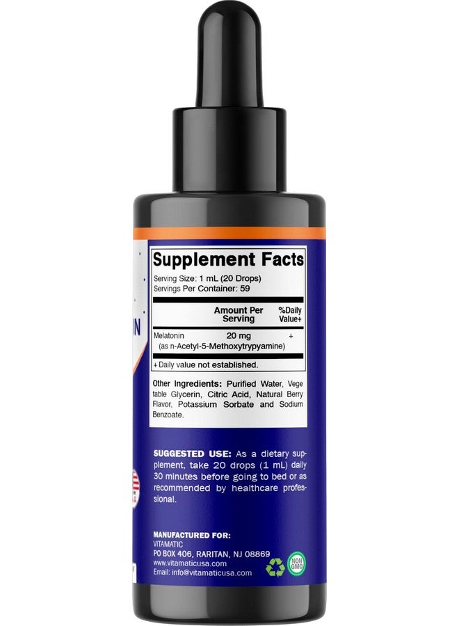 Vitamatic Vitamatic 2-Pack Melatonin 20mg Liquid Drops - 2 fl oz (59 ml) Each - Natural Berry Flavor - Non-GMO, Vegetarian Supplement for Adults  - Image 4