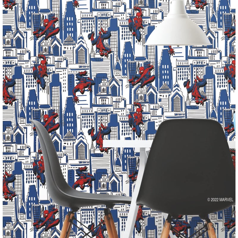 RoomMates Marvel Spider-Man Cityscape Blue Peel and Stick Wallpaper by RoomMates, RMK12459RL - Image 1