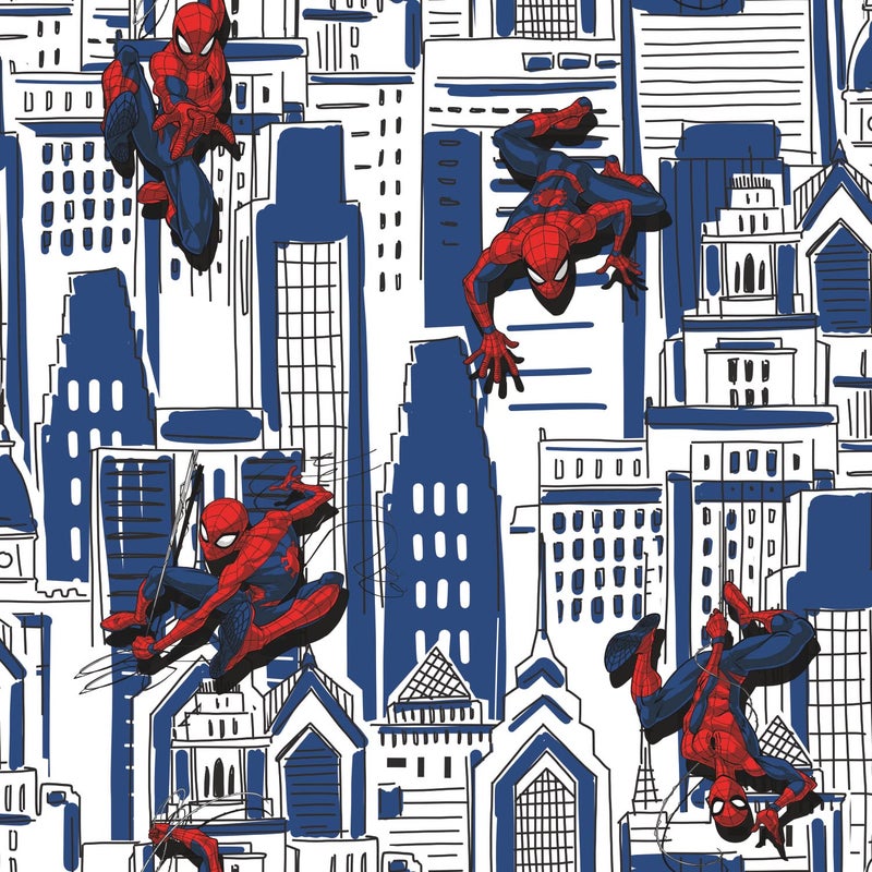 RoomMates Marvel Spider-Man Cityscape Blue Peel and Stick Wallpaper by RoomMates, RMK12459RL - Image 2