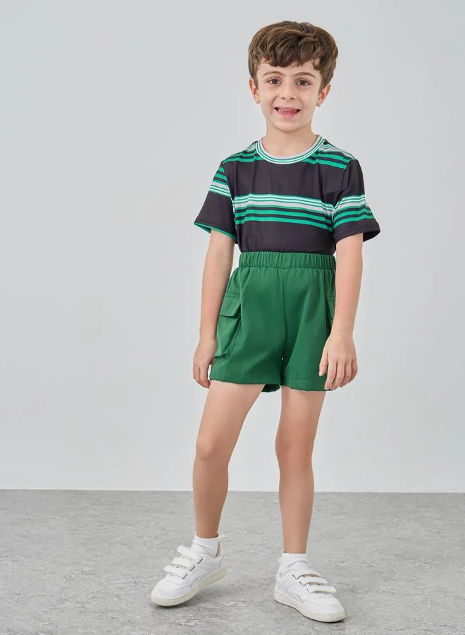 تايك تو Take Two Striped T-Shirt and Cargo Shorts Set