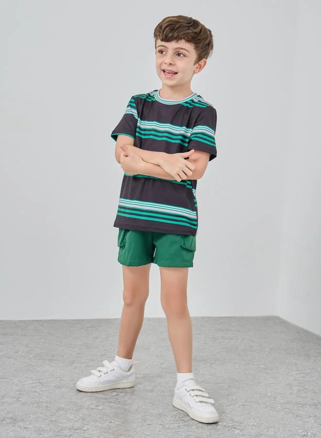تايك تو Take Two Striped T-Shirt and Cargo Shorts Set