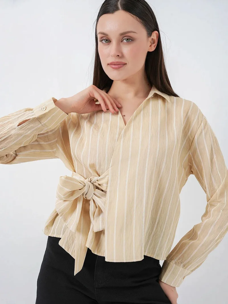 BIG DART BDART Striped Long Sleeve Tie Detail Shirt