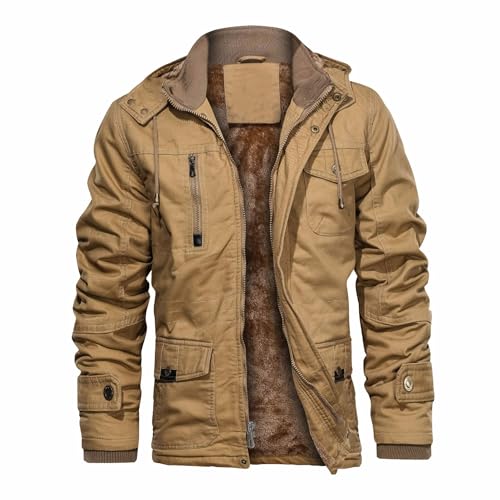 CHEXPEL Outdoor Jacket for Men Windproof Thermal Insulated Jackets with Detachable Hood Warm Winter Jackets Chamarras Khaki 2XL NEW - Image 1