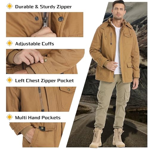 CHEXPEL Outdoor Jacket for Men Windproof Thermal Insulated Jackets with Detachable Hood Warm Winter Jackets Chamarras Khaki 2XL NEW - Image 5