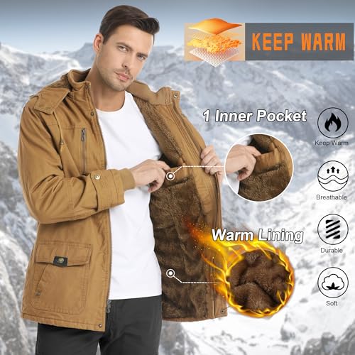 CHEXPEL Outdoor Jacket for Men Windproof Thermal Insulated Jackets with Detachable Hood Warm Winter Jackets Chamarras Khaki 2XL NEW - Image 3