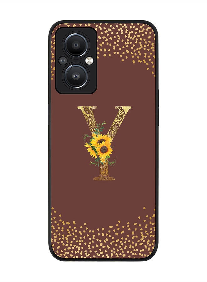 Stylizedd Rugged Black edge case for OnePlus Nord N20 5G Slim fit Soft Case Flexible Rubber Edges Anti Drop TPU Gel Thin Cover - Custom Monogram Initial Letter Floral Pattern Alphabet - Y (Brown ) - Image 1