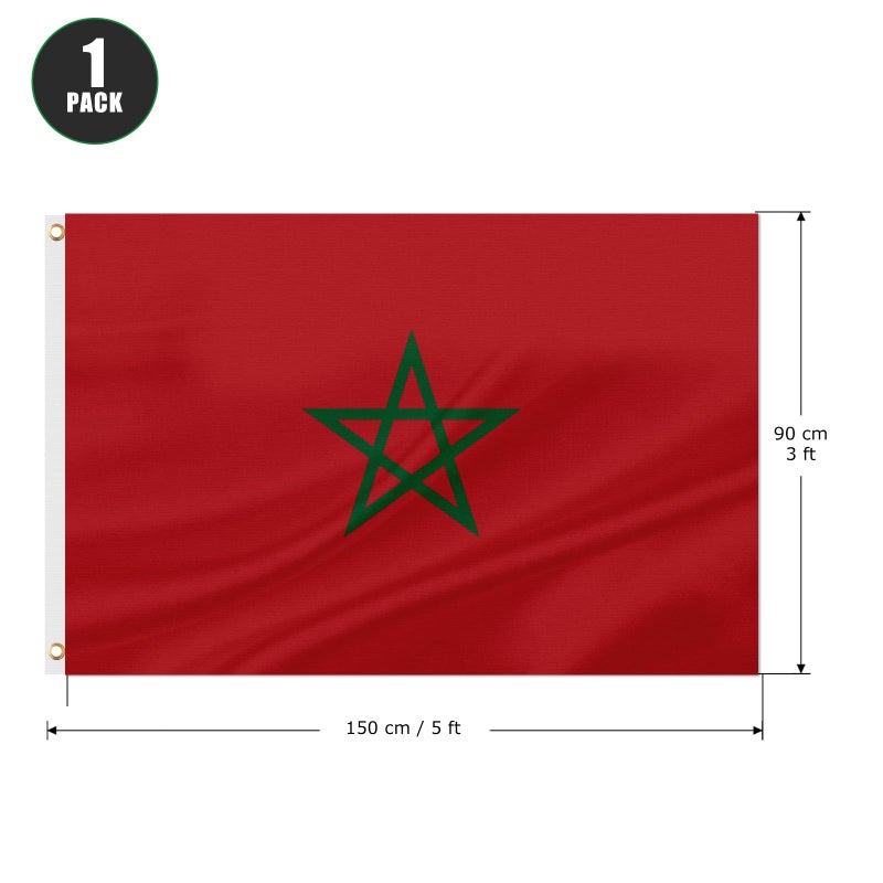 ASUNO Morocco Flag 90 × 150 CM Polyester Moroccan National Banner with 2 Brass Grommets Double Side Vivid Color Fade Resistant for Outside Garden Lawn Patio - Image 2