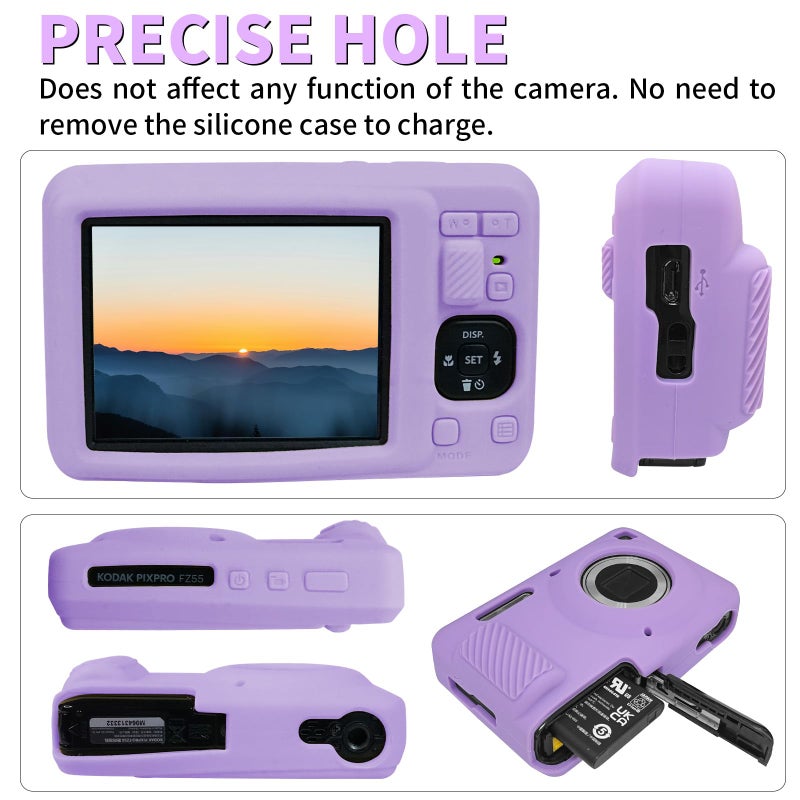 Easy Hood Camera Case for Kodak PIXPRO FZ55  Soft Silicone Protective Skin Cover  Anti-Scratch Lightweight Slim Camera Carrying Case  FZ55 Accessories for Travel(Purple) - Image 4