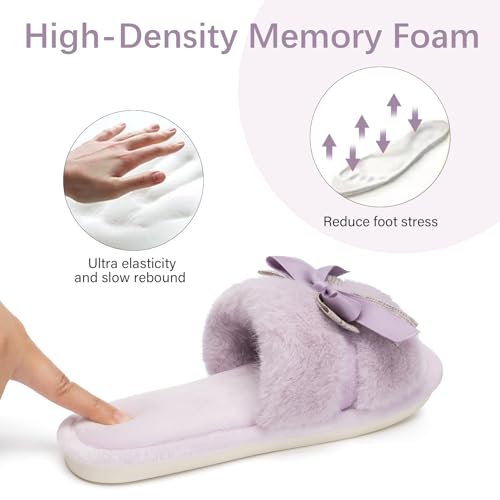 GOEWY House Slippers for Women Open Toe Fuzzy Cute Bow Slippers with Memory Foam Fluffy Cozy Birthday Gifts for Women Mom Indoor and Outdoor Size 7 8 Beige - Image 4
