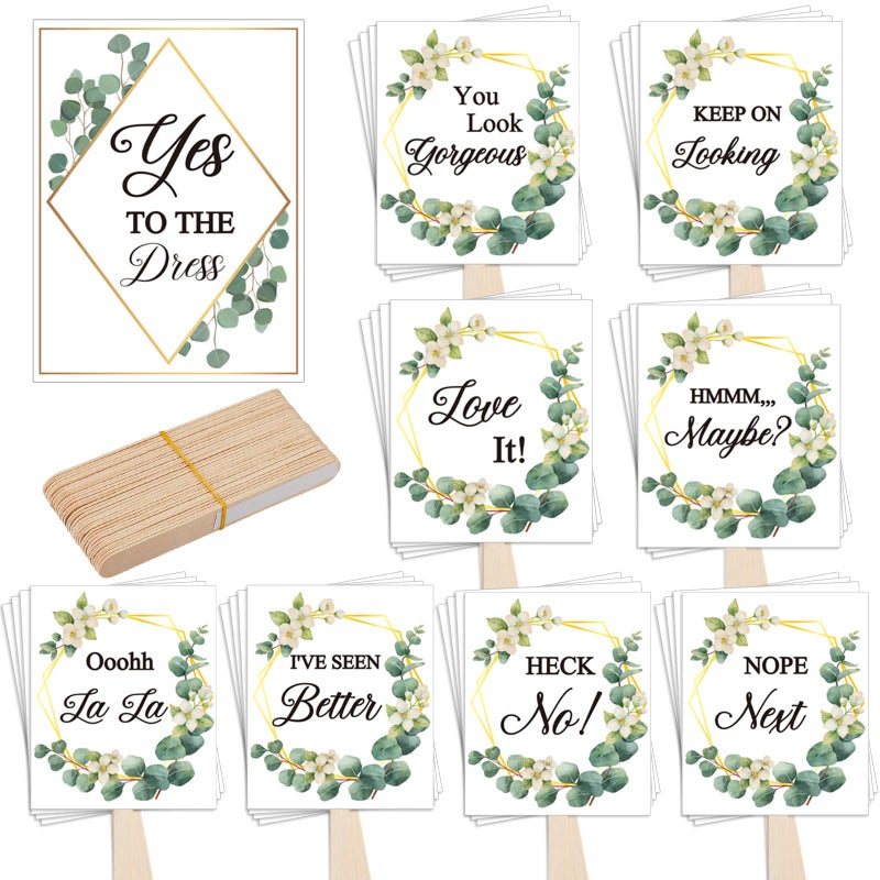 Lewtemi Set of 33 Say Yes to the Dress Signs Wedding Shopping Props Signs Paddles for Bridesmaids and Brides Bachelorette Party Games (Eucalyptus) - Image 1