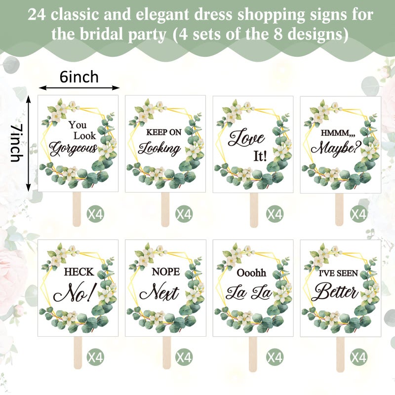 Lewtemi Set of 33 Say Yes to the Dress Signs Wedding Shopping Props Signs Paddles for Bridesmaids and Brides Bachelorette Party Games (Eucalyptus) - Image 3