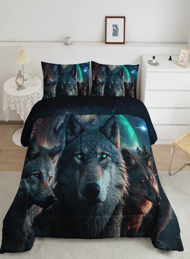 Nttopship Wolf Comforter Set Queen Size for Adults 3Pcs,Moon and Wild Wolf Pack Theme Comforter Soft Warm Comforer for All Season Room Decor with 1 Comforter and 2 Pillow Case - Image 2