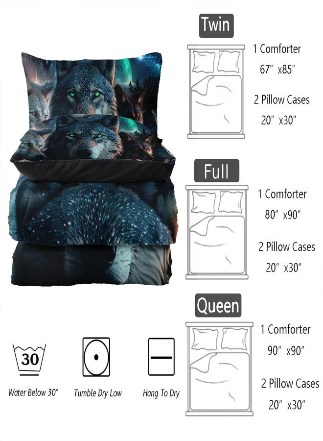 Nttopship Wolf Comforter Set Queen Size for Adults 3Pcs,Moon and Wild Wolf Pack Theme Comforter Soft Warm Comforer for All Season Room Decor with 1 Comforter and 2 Pillow Case - Image 5
