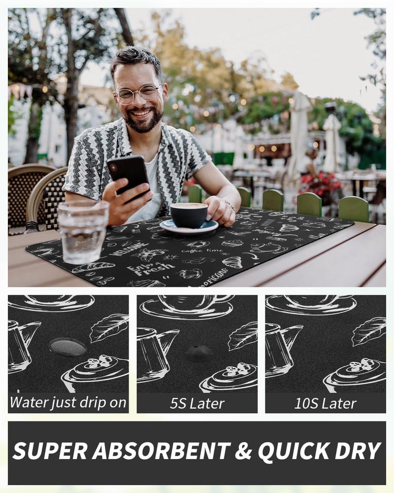 AMOAMI Coffee Mat Hide Stain Rubber Backed Absorbent Dish Drying Mat for Kitchen Counter - Fits Under Coffee Maker & Espresso Machine (12x19,INK) - Image 4