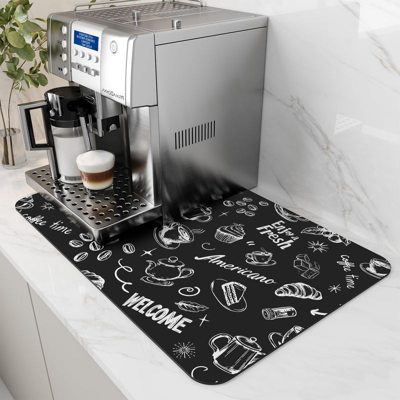 AMOAMI Coffee Mat Hide Stain Rubber Backed Absorbent Dish Drying Mat for Kitchen Counter - Fits Under Coffee Maker & Espresso Machine (12x19,INK) - Image 1
