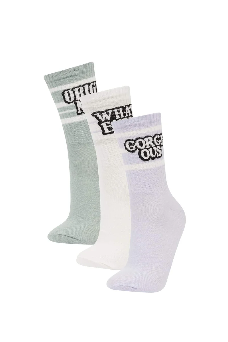 Woman Slogan 3 piece Long sock