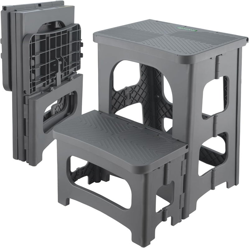 SENQI Folding 2-Step Stool for Adults Kids Non-Slip Collapsible Portable Step Stool for Kitchen Home Toilet Bedroom Office Bathroom Rv,Holds 300 Lbs(Grey) - Image 1