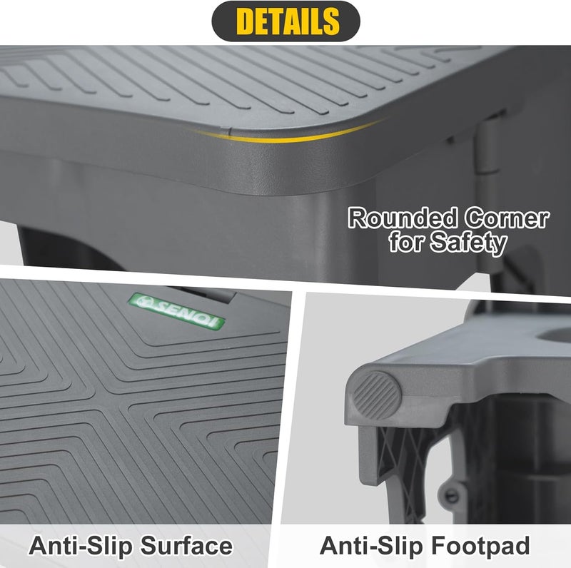 SENQI Folding 2-Step Stool for Adults Kids Non-Slip Collapsible Portable Step Stool for Kitchen Home Toilet Bedroom Office Bathroom Rv,Holds 300 Lbs(Grey) - Image 4