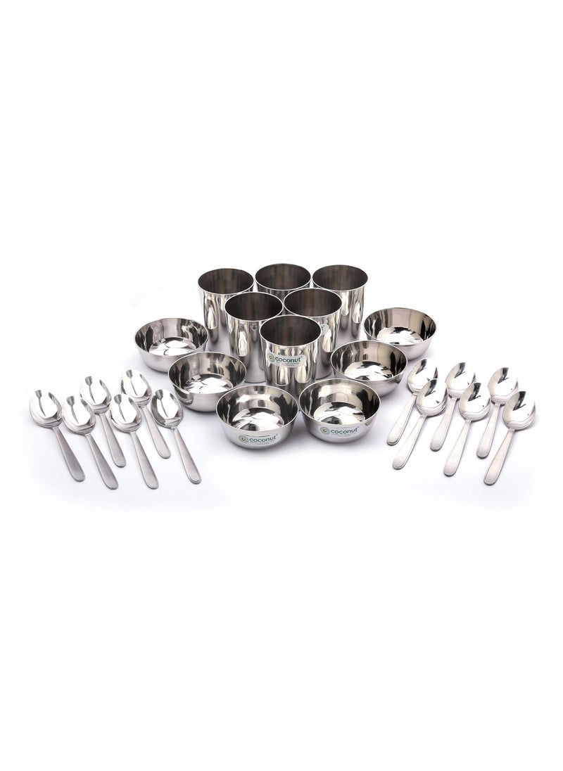 Coconut Coconut Stainless Steel (Heavy Guage) Mirror Finish Happy Dinner Set/Dinnerware & Serveware - 30 Pc  - Image 3