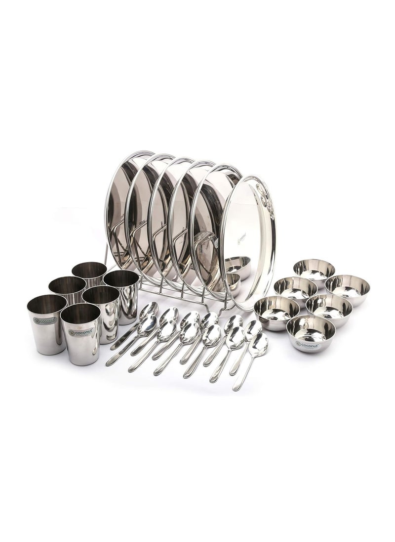 Coconut Coconut Stainless Steel (Heavy Guage) Mirror Finish Happy Dinner Set/Dinnerware & Serveware - 30 Pc  - Image 1