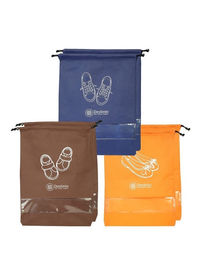 Destinio Shoe Bags Pouches Travel, 6 Pcs in 3 Colours and 3 Designs, Shoe Bags for Storage at Home, Essential Shoes Cover and Organizer for Travelling (Pack of 6) - Image 1