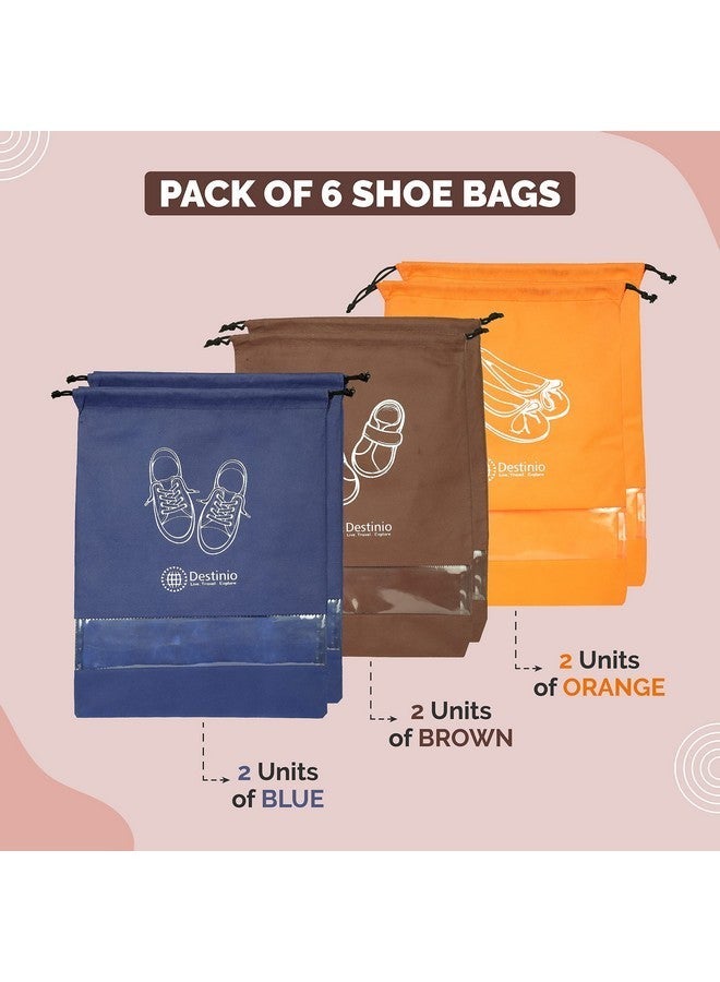 Destinio Shoe Bags Pouches Travel, 6 Pcs in 3 Colours and 3 Designs, Shoe Bags for Storage at Home, Essential Shoes Cover and Organizer for Travelling (Pack of 6) - Image 2