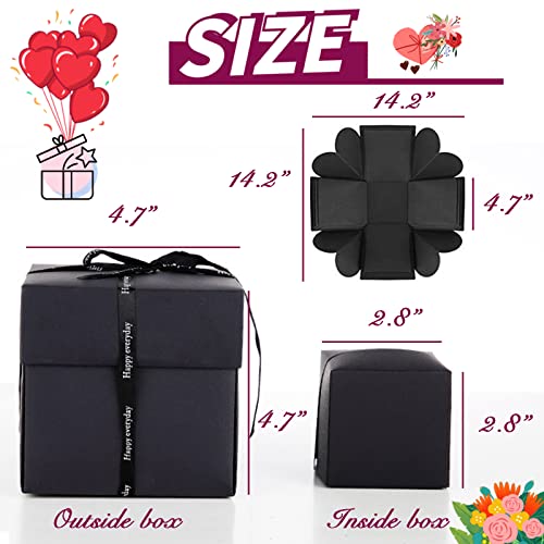 Hamiggaa Explosion Box Gifts,Surprise Creative DIY Photo,Exploding Love Box,Love Memory Photo Box with 4 Faces for Anniversary,Birthday,Valentine's Day and Wedding(Black) Square - Image 2