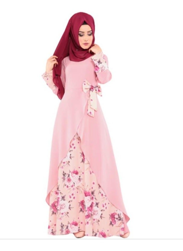 KUYING New Printed Loose Waistband Pullover Long Sleeved Dress 