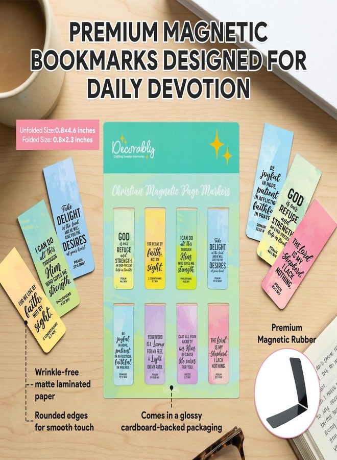 Decorably 8 Pack 0.8x2.3in Bible Verse Christian Magnetic Bookmarks for Women or Men, 8 Watercolor Motivational Designs Prayer Page Clips for Women & Men - Study, Devotional, Journaling, Reading, Gift - Image 3