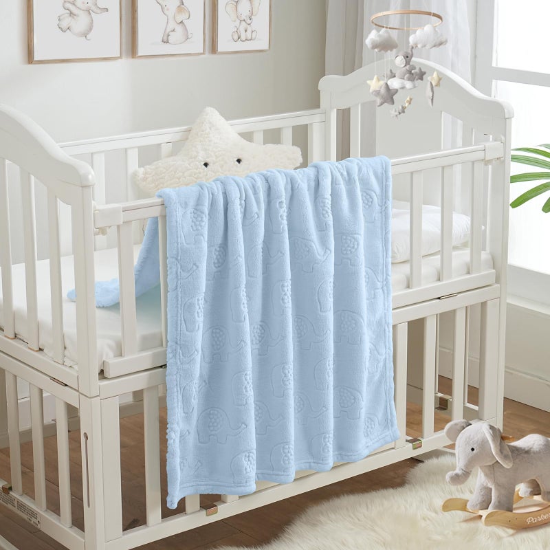BORITAR Fleece Baby Blanket with 3D Elephant Design for Boys Girls, Ultra Soft Cozy Receiving Blanket for Newborn Infant Toddler, Fluffy Blanket for Crib, Stroller (30x40 Inches, Light Blue) - Image 4