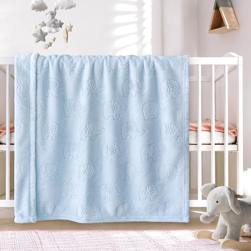 BORITAR Fleece Baby Blanket with 3D Elephant Design for Boys Girls, Ultra Soft Cozy Receiving Blanket for Newborn Infant Toddler, Fluffy Blanket for Crib, Stroller (30x40 Inches, Light Blue) - Image 5
