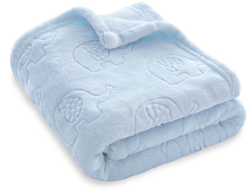 BORITAR Fleece Baby Blanket with 3D Elephant Design for Boys Girls, Ultra Soft Cozy Receiving Blanket for Newborn Infant Toddler, Fluffy Blanket for Crib, Stroller (30x40 Inches, Light Blue) - Image 1