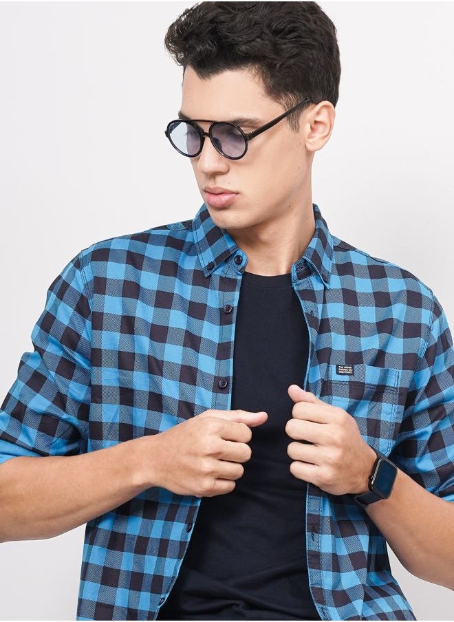 The Indian Garage Co Men Slim Fit Checkered Full Sleeves Cutaway Collar Casual Shirt  - Image 1