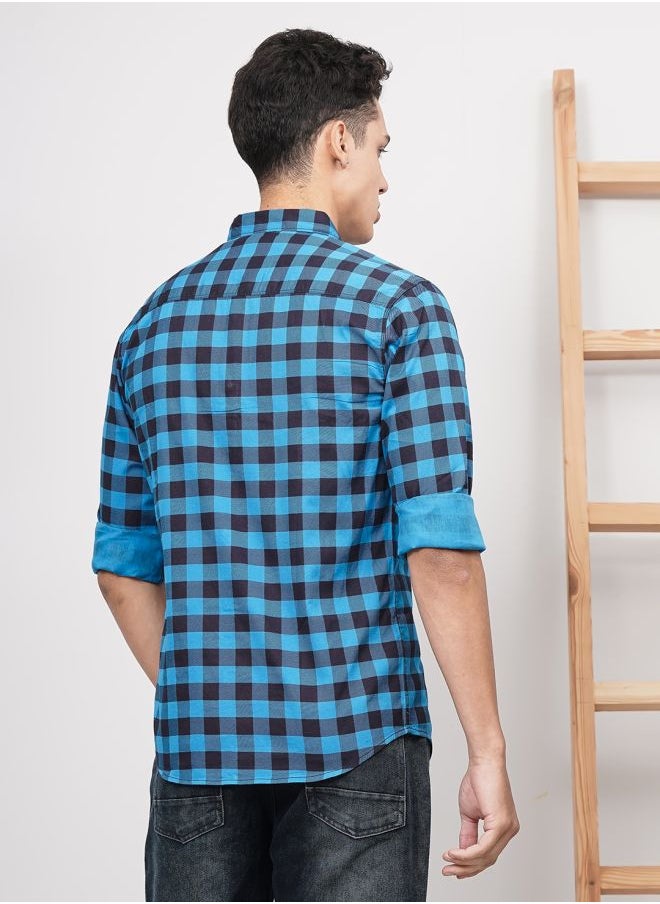 The Indian Garage Co Men Slim Fit Checkered Full Sleeves Cutaway Collar Casual Shirt  - Image 2