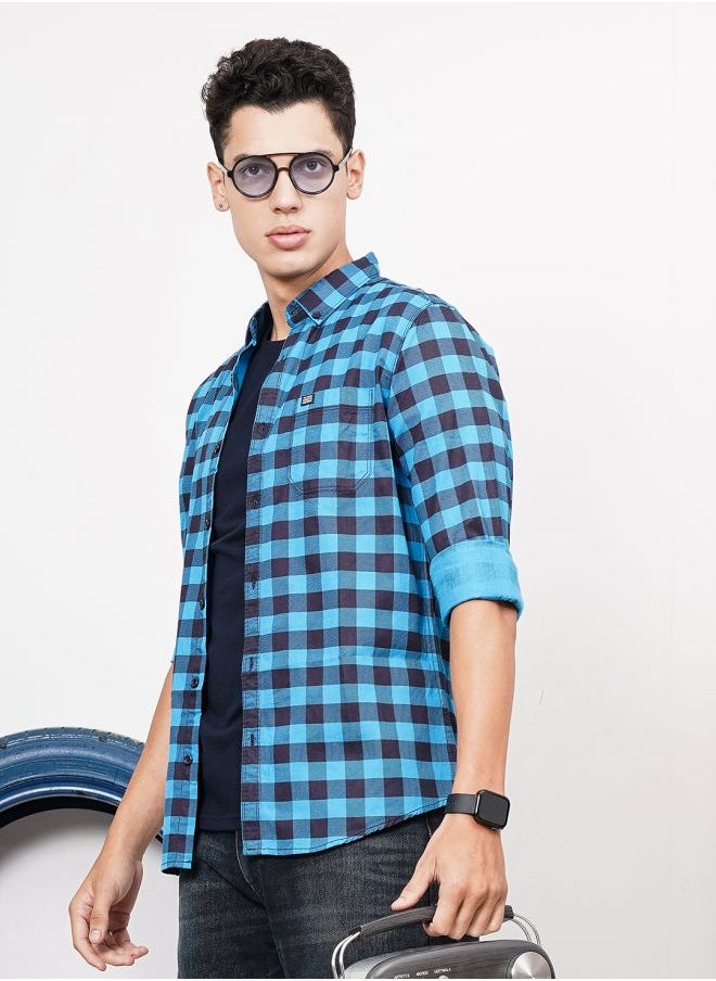 The Indian Garage Co Men Slim Fit Checkered Full Sleeves Cutaway Collar Casual Shirt  - Image 4