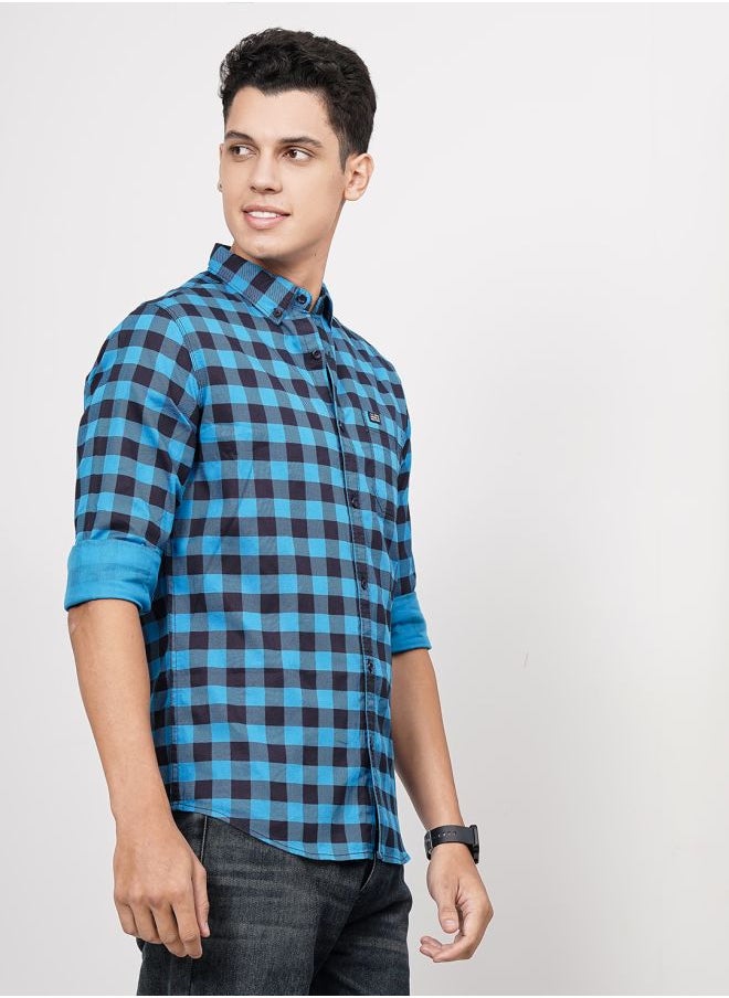 The Indian Garage Co Men Slim Fit Checkered Full Sleeves Cutaway Collar Casual Shirt  - Image 3