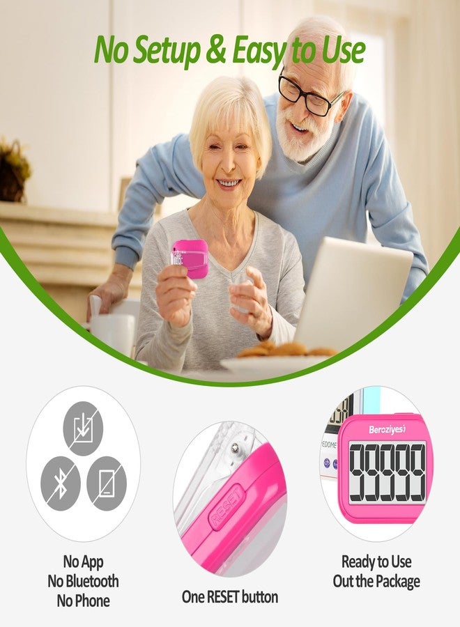 Beroziyesi 3D Pedometer for Walking, Simple Step Counter for Walking with Removable Clip and Lanyard, Accurate Pedometers for Steps, Step Tracker with Large Display for Men Women and Kids (pink) - Image 4