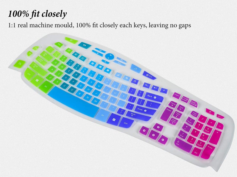 CASEDAO Keyboard Cover for Logitech K350 MK550 MK570 Wireless Wave Keyboard,Logitech K350 Ergonomic Keyboard Accessories, Ultra Thin Silicone Keyboard Cover-Rainbow - Image 2