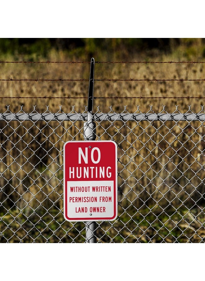 SmartSign SmartSign 18 x 12 inch “No Hunting - Without Permission From Land Owner” Metal Sign, 63 mil Laminated Rustproof Aluminum, Red and White  - Image 3