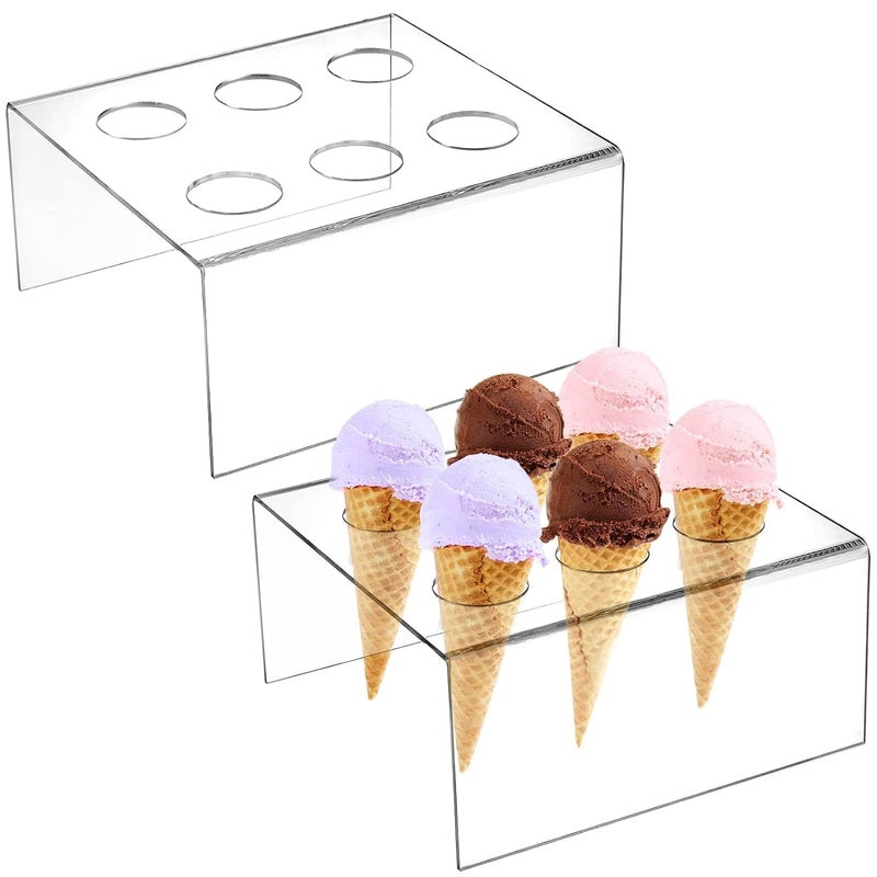 Kd Retail 6 Holes Round Acrylic Ice Cream Clear Ice Cream Display Stand, Waffle Roll Cone Holder, Cone Holder Stand for Wedding, Birthday, Restaurant, Party or Buffet 3mm -(PACK OF 2) - Image 5